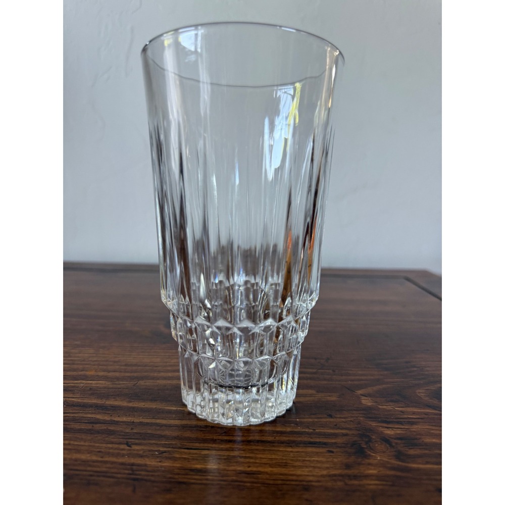 Vintage Crystal Highball Glass Geometric Wedge Cut Tiered Base Tumbler 6.5 Inch